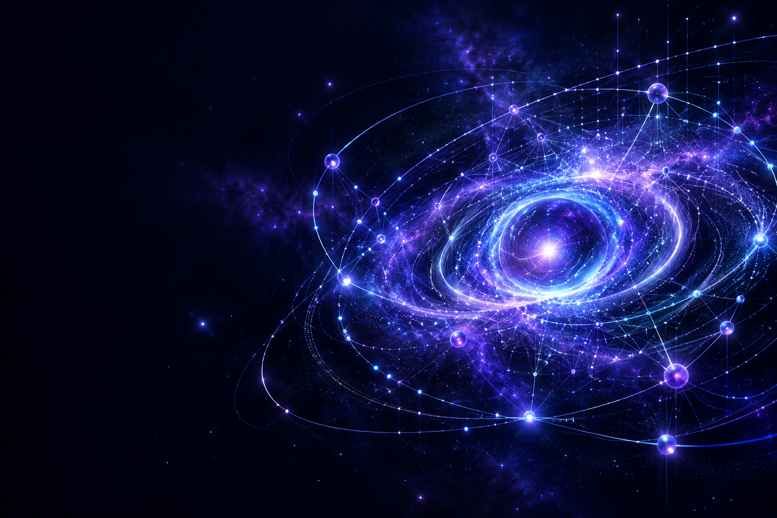 Luminous network of connected nodes orbiting a brilliant cosmic core